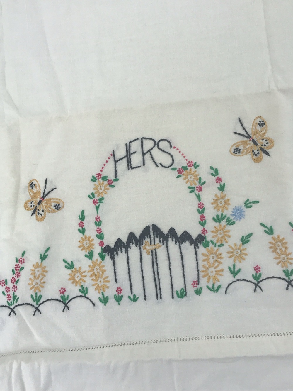 Embroidered 'His' and 'Hers' Pillowcase Set - Cream with Floral Detail - Picture 5 of 8